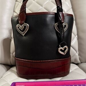 Elegant Black and Brown Brighton Handbag with Heart Accents